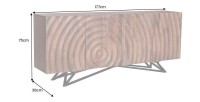 Buffet ONDARA 180 cm – Bois massif sculpté 3D et métal noir – 4 portes
