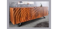 Buffet ONDARA 180 cm – Bois massif sculpté 3D et métal noir – 4 portes