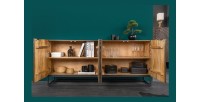 Buffet ZENWOOD 180 cm – Bois massif sculpté cercles concentriques – 4 portes