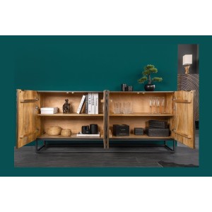 Buffet ZENWOOD 180 cm – Bois massif sculpté cercles concentriques – 4 portes