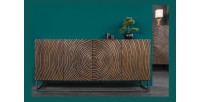 Buffet ZENWOOD 180 cm – Bois massif sculpté cercles concentriques – 4 portes