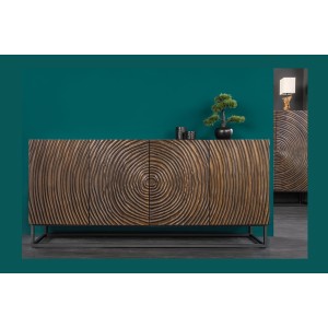 Buffet ZENWOOD 180 cm – Bois massif sculpté cercles concentriques – 4 portes