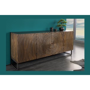 Buffet ZENWOOD 180 cm – Bois massif sculpté cercles concentriques – 4 portes
