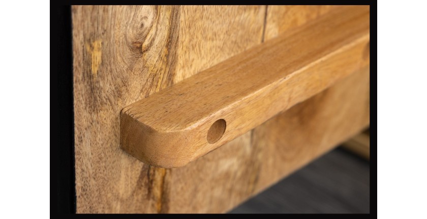 Buffet ZENWOOD 180 cm – Bois massif blanc sculpté cercles – Pieds dorés