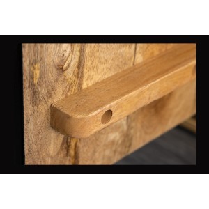 Buffet ZENWOOD 180 cm – Bois massif blanc sculpté cercles – Pieds dorés