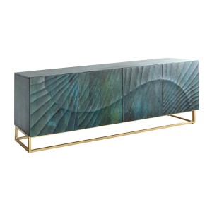 Buffet LUMBER 180 cm – Bois sculpté turquoise et doré, style design contemporain