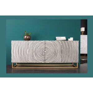 Buffet ZENWOOD 180 cm – Bois massif blanc sculpté cercles – Pieds dorés