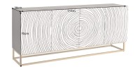 Buffet ZENWOOD 180 cm – Bois massif blanc sculpté cercles – Pieds dorés
