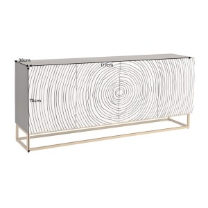 Buffet ZENWOOD 180 cm – Bois massif blanc sculpté cercles – Pieds dorés