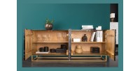 Buffet ZENWOOD 180 cm – Bois massif blanc sculpté cercles – Pieds dorés