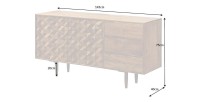 Buffet ARAVIS 145 cm – Bois massif acacia clair sculpté – 2 portes et 3 tiroirs