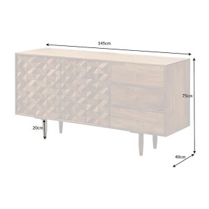 Buffet ARAVIS 145 cm – Bois massif acacia clair sculpté – 2 portes et 3 tiroirs