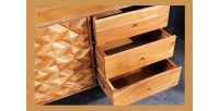 Buffet ARAVIS 145 cm – Bois massif acacia clair sculpté – 2 portes et 3 tiroirs