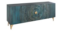 Buffet SOLARIS 180 cm en bois massif sculpté bleu et doré – 4 portes