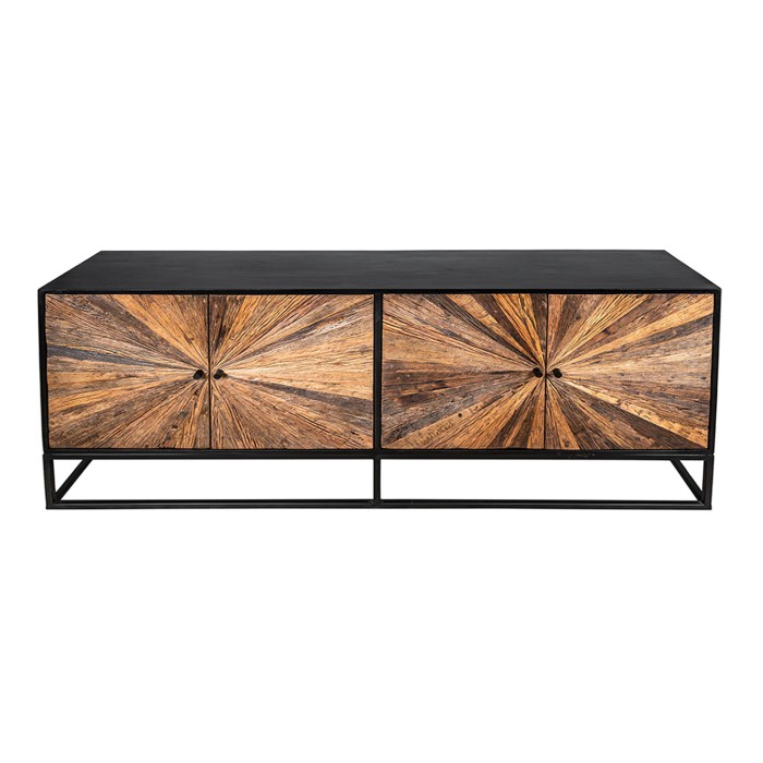 Buffet RAOKA 180 cm en bois massif de manguier et teck – Motif solaire sculpté