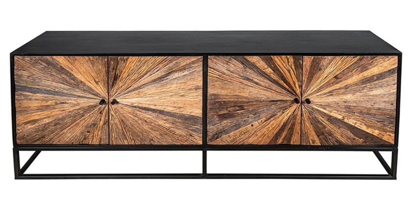 Buffet RAOKA 180 cm en bois massif de manguier et teck – Motif solaire sculpté