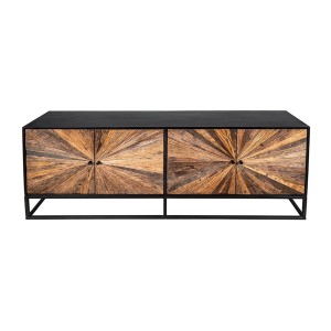 Buffet RAOKA 180 cm en bois massif de manguier et teck – Motif solaire sculpté