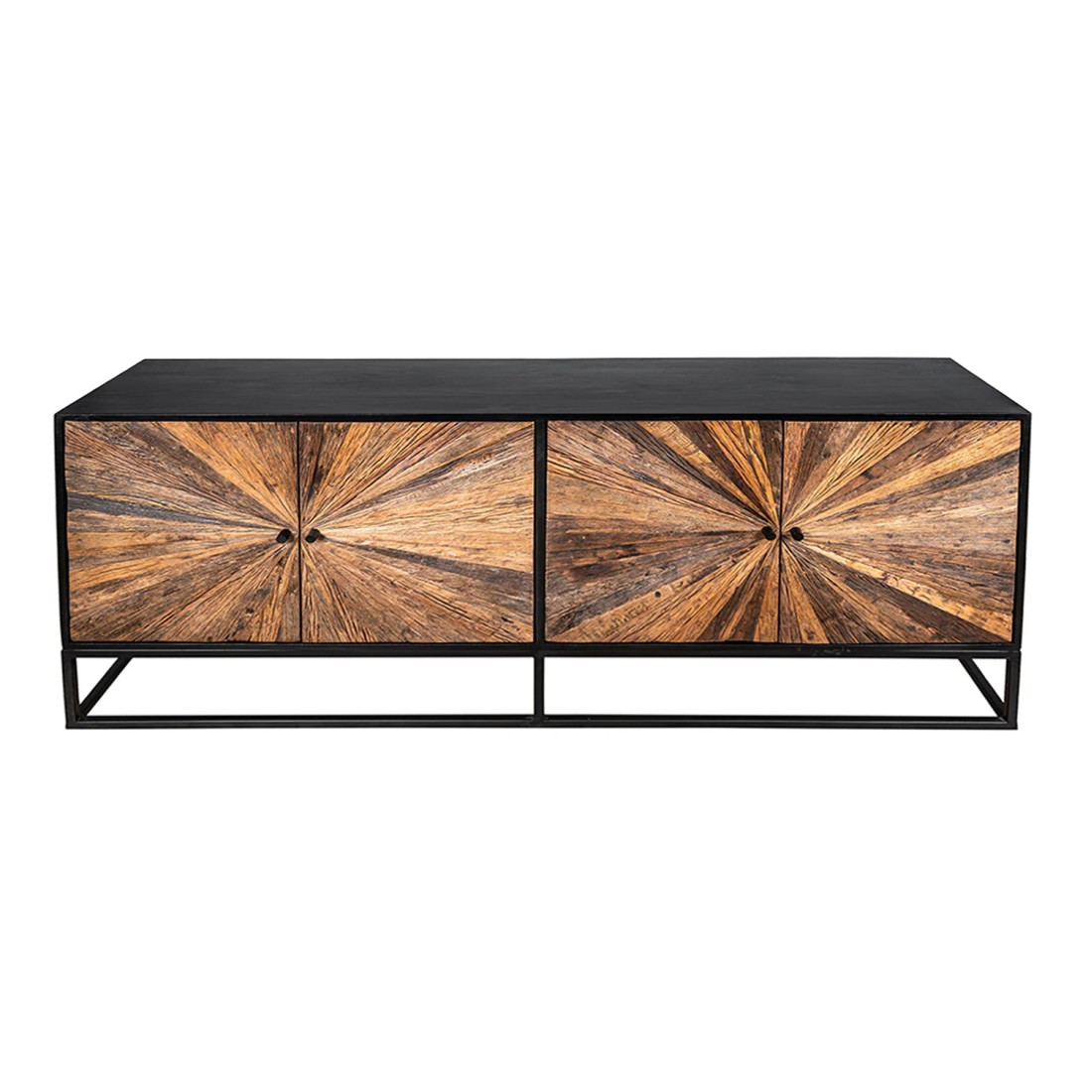 Buffet RAOKA 180 cm en bois massif de manguier et teck – Motif solaire sculpté