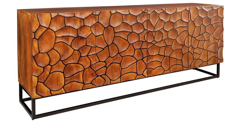 Buffet TERRAKAN 180 cm – Bois Massif de Manguier Marron – Façade Sculptée 3D