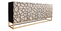 Buffet TERRAKAN 180 cm – Bois massif noir et blanc sculpté avec pieds dorés
