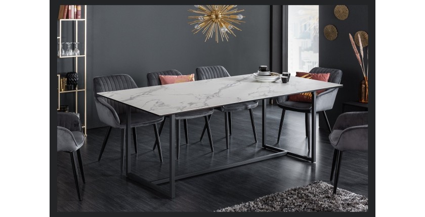 Table ARAVIS effet marbre blanc décor 3D