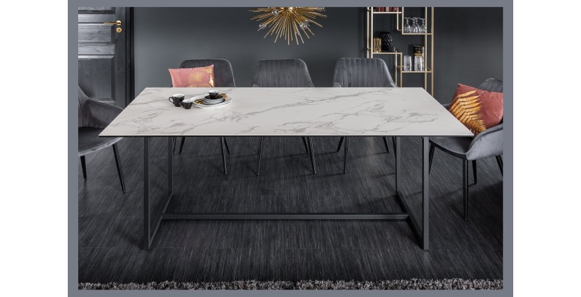 Table ARAVIS effet marbre blanc vu de face