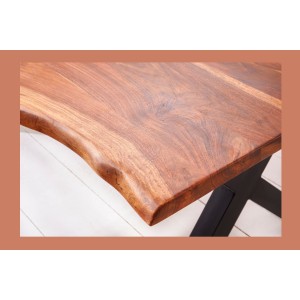 Table de salle à manger ORKAN – Bois massif de sheesham verni et métal – Pied en X – 200 cm