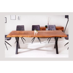 Table de salle à manger ORKAN – Bois massif de sheesham verni et métal – Pied en X – 200 cm