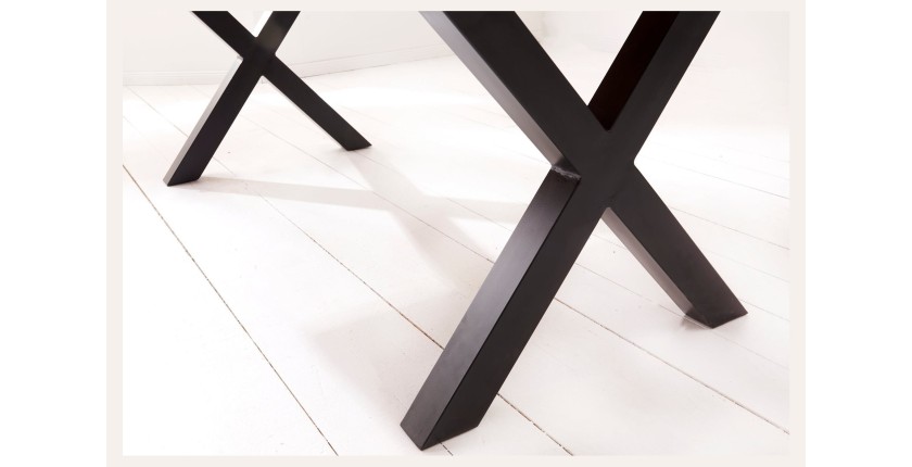 Table de salle à manger ORKAN – Bois massif de sheesham verni et métal – Pied en X – 200 cm