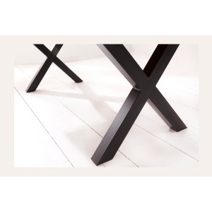 Table de salle à manger ORKAN – Bois massif de sheesham verni et métal – Pied en X – 200 cm