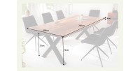 Table de salle à manger ORKAN – Bois massif de sheesham verni et métal – Pied en X – 200 cm