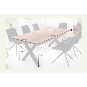 Table de salle à manger ORKAN – Bois massif de sheesham verni et métal – Pied en X – 200 cm