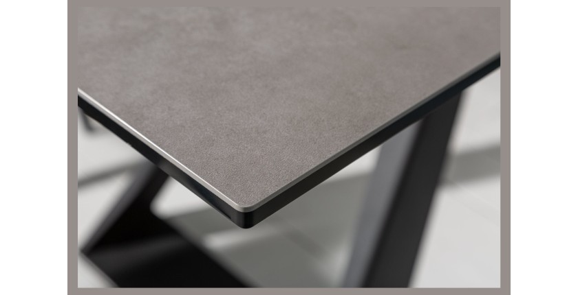 Table de salle à manger OBLIKA – Extensible 180 à 230 cm – Céramique grise anthracite et métal