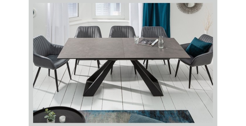 Table de salle à manger OBLIKA – Extensible 180 à 230 cm – Céramique grise anthracite et métal