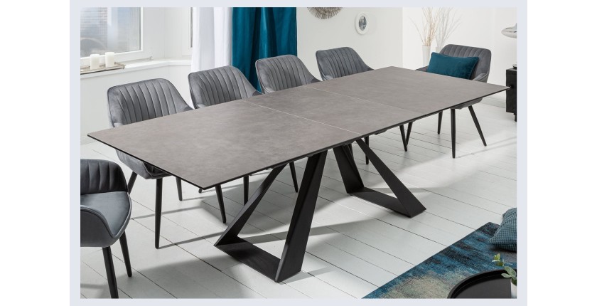 Table de salle à manger OBLIKA – Extensible 180 à 230 cm – Céramique grise anthracite et métal