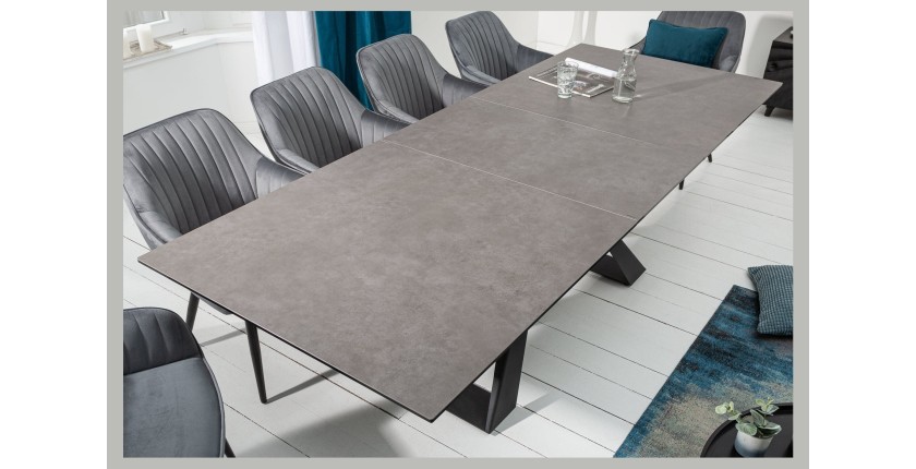 Table de salle à manger OBLIKA – Extensible 180 à 230 cm – Céramique grise anthracite et métal
