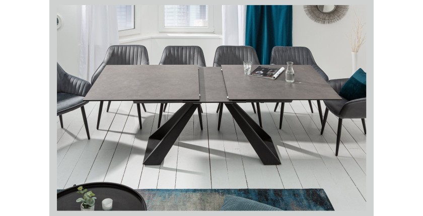 Table de salle à manger OBLIKA – Extensible 180 à 230 cm – Céramique grise anthracite et métal
