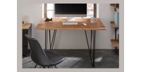 Table de salle à manger ARKAYA – 120 cm – Bois massif d’acacia verni et métal – Style industriel