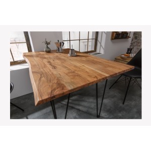 Table de salle à manger ARKAYA – 120 cm – Bois massif d’acacia verni et métal – Style industriel
