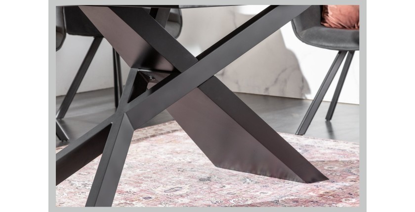 Table de salle à manger STELIX – Extensible 180 à 260 cm – Structure métal et plateau en verre trempé et céramique