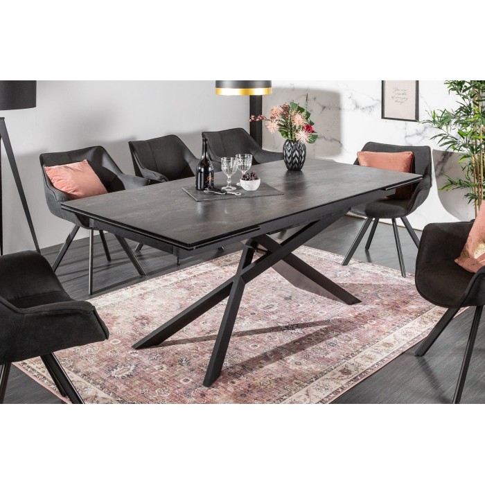 Table de salle à manger STELIX – Extensible 180 à 260 cm – Structure métal et plateau en verre trempé et céramique