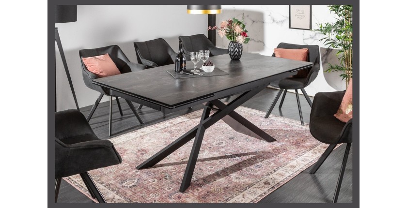 Table de salle à manger STELIX – Extensible 180 à 260 cm – Structure métal et plateau en verre trempé et céramique