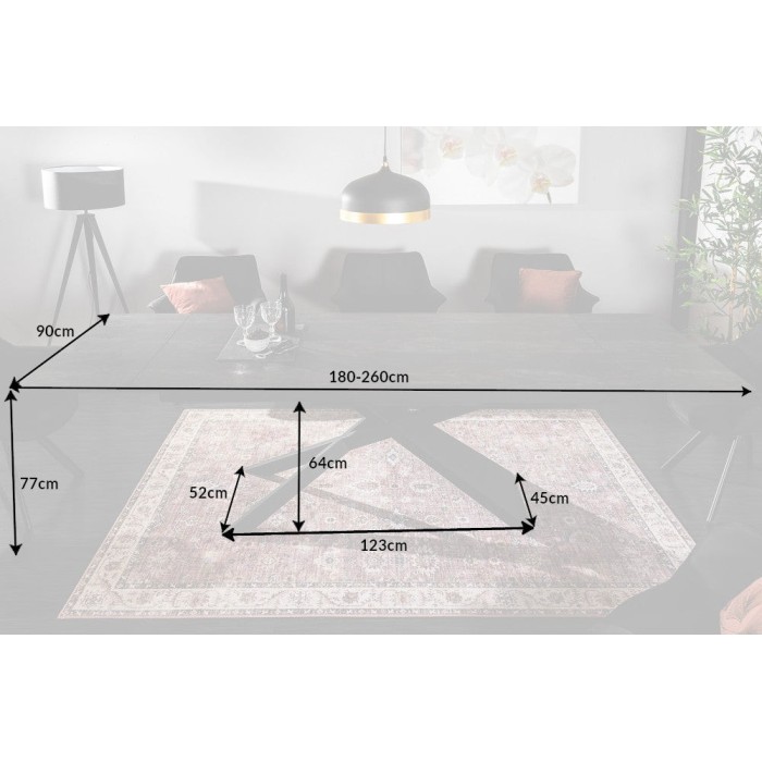Table de salle à manger STELIX – Extensible 180 à 260 cm – Structure métal et plateau en verre trempé et céramique