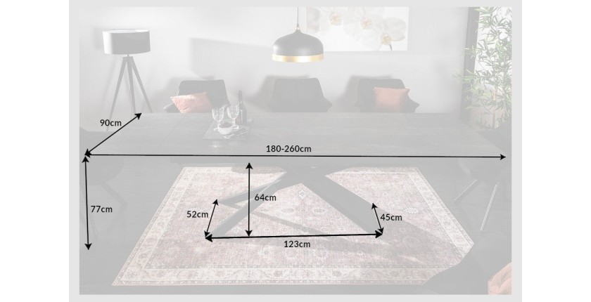 Table de salle à manger STELIX – Extensible 180 à 260 cm – Structure métal et plateau en verre trempé et céramique