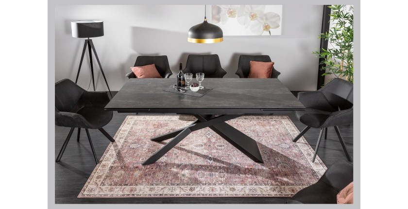 Table de salle à manger STELIX – Extensible 180 à 260 cm – Structure métal et plateau en verre trempé et céramique