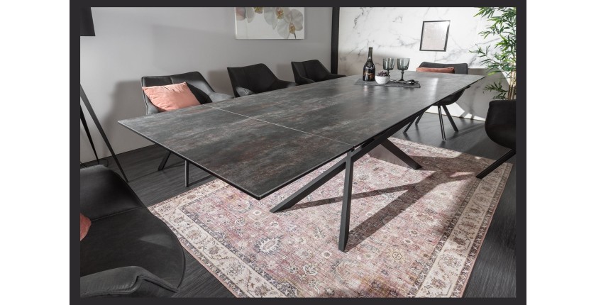 Table de salle à manger STELIX – Extensible 180 à 260 cm – Structure métal et plateau en verre trempé et céramique