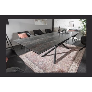 Table de salle à manger STELIX – Extensible 180 à 260 cm – Structure métal et plateau en verre trempé et céramique