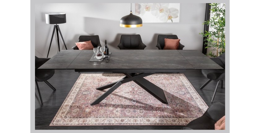 Table de salle à manger STELIX – Extensible 180 à 260 cm – Structure métal et plateau en verre trempé et céramique