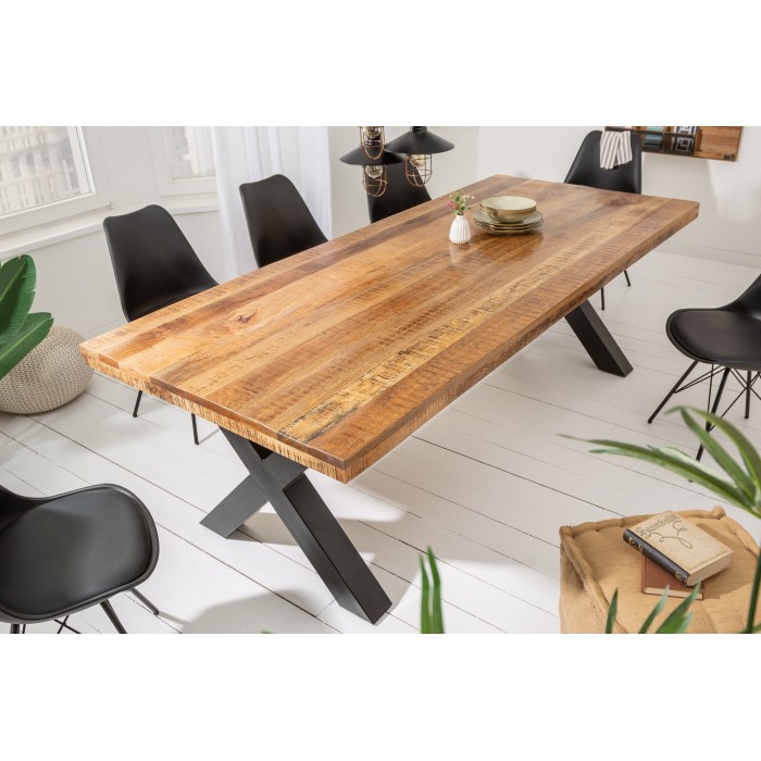 Table de salle à manger LODEN – Bois massif de manguier verni – 240 cm – Style industriel