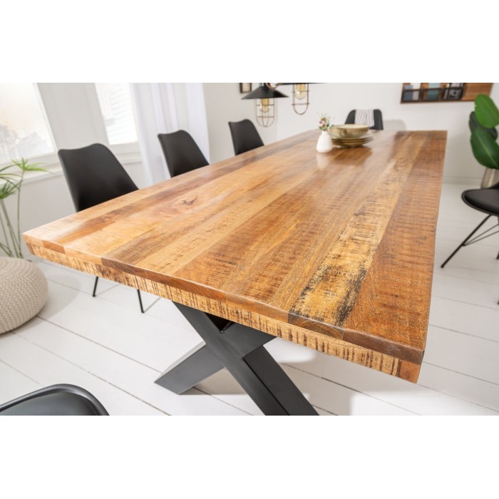 Table de salle à manger LODEN – Bois massif de manguier verni – 240 cm – Style industriel
